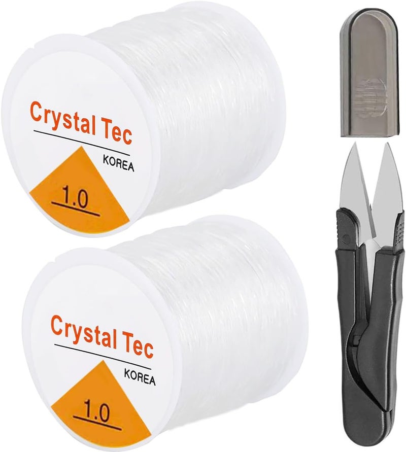 QBJAYTY 1mm Elastic String for Bracelets, 160 Yards Clear Stretchy Bracelet String Cord for Beading, Stretch Bracelet String for Pony Letter Kandi Beads, Bracelet Charms, (Crystal-2 Rolls) - Image 1